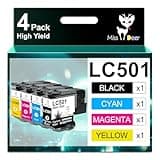 Miss Deer LC501 Ink Cartridges Combo Pack Compatible for Brother LC501 LC501XL Ink Cartridgesuse with MFC-J1260DW MFC-J1360DW MFC-J1410DW Printers,4 Pack
