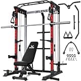JELENS C21 Power Cage, 2000LBS Multi-Function Power Rack with Independent Dual Pulley System, All-in-One Squat Rack for Cable Crossover, Home Gym Workout Machine (Red, Home Gym Package)