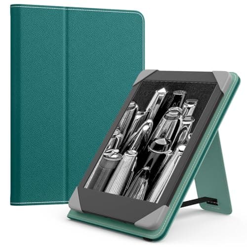 MoKo Universal Case for 6 inch eReaders and Tablets, Kobo/Tolino/Pocketook/Sony E-Book Tablet, Lightweight PU Leather Folio Cover Case with Hand Strap & Kickstand, Jade Green