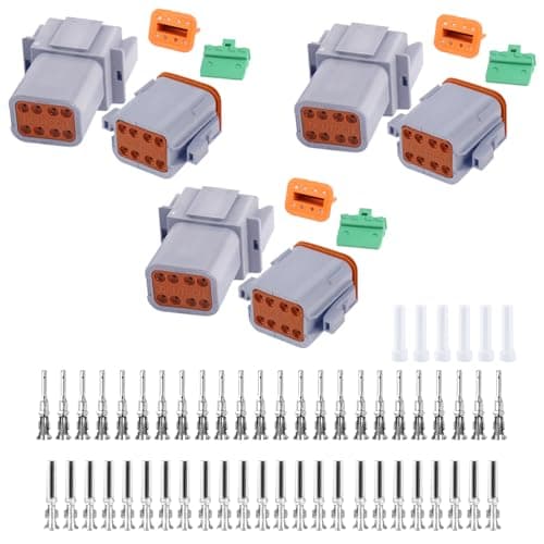 Deutsch DT 8 Pin Connectors 3 Set, Waterproof Electrical DT Connector Kit with Size 16 Stamped Contacts and Seal Plug Gauge 14-20 AWG Wire for Cars, Truck, Off-Road Vehicles, Motorcycle