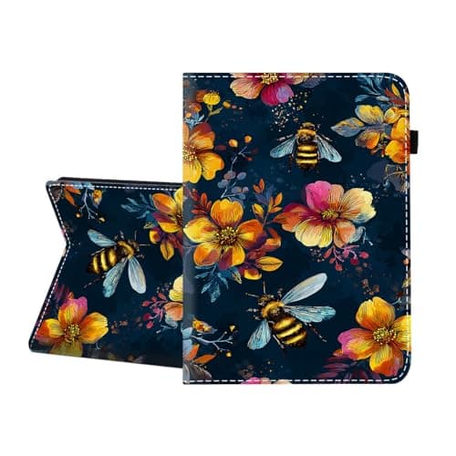 CICPLKSE Case for Samsung Galaxy Tab S10 FE+/ S10 FE Plus 5G 13.1″ 2025,Premium PU Leather Cover with Auto Sleep Wake,Colorful Flowers and Bees
