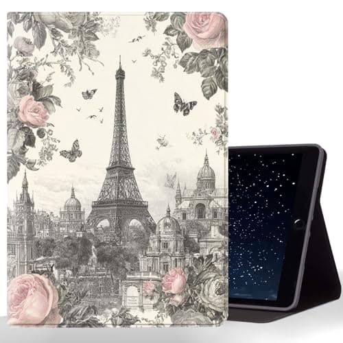 CMZLFHKO Tablet Case for iPad Air 11 Inch M3/M2 (2025/2024),iPad Air 5th/4th Gen (2022/2020),Shockproof Protective Cover with Stand,Auto Wake/Sleep,Paris Eiffel Tower Rose Butterfly