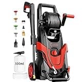 2026Upgraded Pressure Washer 4800PSI w/4 Quick Connect Nozzles, Inlet Hose & Filter&500ML Soap Tank, High Cleaning Machine for Cars/Fences/Driveways/Patios/Home Cleaning,Red