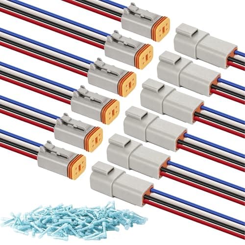 Deutsch DT 4 Pin Wiring Harness Connector 6 Kits, Deutsch Male Female 2 Wire Way Waterproof Automotive Electrical Connector 16 AWG with Heat Shrink Tubing for Car Truck Boat, grey