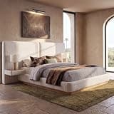 ModernMate Queen Bed Frame, Upholstered Platform Bed Frame with Large Curved Headboard & 2 Floating Shelves, Noise-Free, No Box Spring Needed, Easy Assembly, Beige