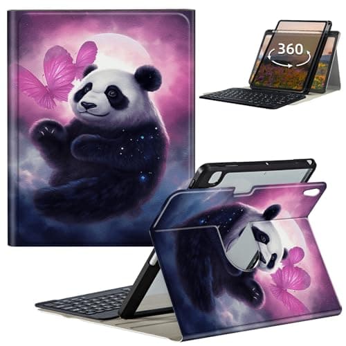 GFRGTFHYT for iPad Air 3 10.5" 2019 Keyboard Case for iPad Pro 10.5 inch 2017 with 360 Degree Rotating Slim Stand Smart Cover with Detachable Wireless Keyboard & Pencil Holder, Cute Panda