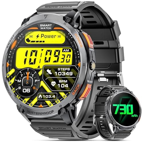 Haulvean Military Smart Watches for Men, 1.85" HD Large Screen Smart Watch, Flashlight/730mAh/110+ Sports Modes Fitness Tracker Watch, Waterproof Mens Smart Watch for Android Phones iPhone Compatible