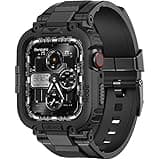 amBand Bands Compatible with Apple Watch 9/8/7/6/5/4 & SE 3/2/1 45mm/44mm Case for Men, M1 Sport Series Rugged Case Protective Cover for iWatch SE3/SE2/6/SE/5/4 44/45 mm Men Black, Fathers Day Gift