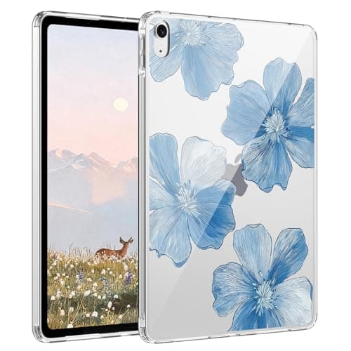 Idocolors Floral Clear Case for 11 Inch iPad Pro 2018/2020/2021/2022(3rd/4th/5th/6th Gen), Lightweight Anti-Scratch Slim TPU Bumper Hard Acrylic Back Tablet Cover for Women, Blue-1