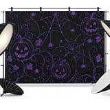 Purple Halloween Backdrop 8x6ft Pumpkins Spiders Webs Classic Black Photography Backdrop Fabric Photoshoot Background Tapestry Banner for Birthday Baby Shower Decoration Party Video Photo Studio Props