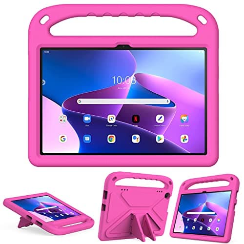 WTRFTJ Case for Lenovo Tab M10 Plus 3rd Gen 10.6 Inch 2022(TB125FU/TB128FU/TB128XU),Heavy-Duty Shockproof Stand Cover with Handle & Multiple Angles. (Rose Red)