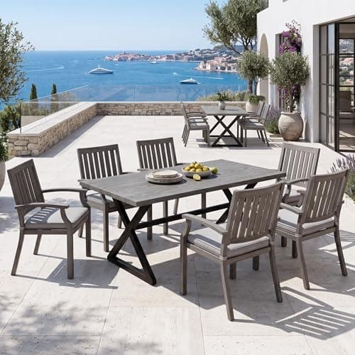 THINK 30 7-Piece Outdoor Dining Set, with Aluminum Chairs & Iron Legs, Weatherproof Patio Furniture,Black+Grey+Silver