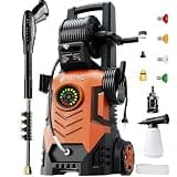 Pressure Washer 5000PSI with Adj-8-Level Touch Screen, 34" Tall Power Washer, 4 Quick Connect Nozzles, Inlet Hose&Filter&500mlFoam Cannon for Cars/Fences Cleaning, Red