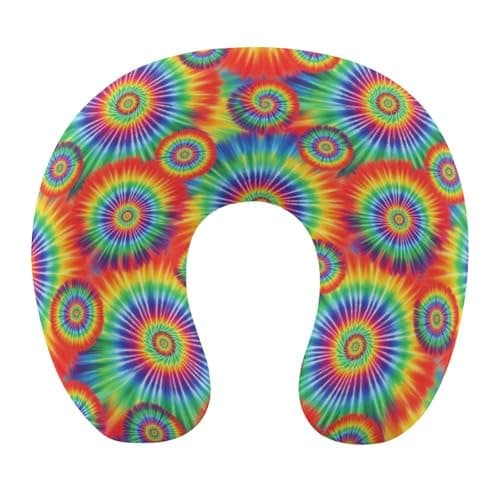 HEBVASS Luxurious Memory Foam U-Shape Pillow, Tie Dye U-Shaped, Neck & Head Support for Travel Airplane Office Sleep, Washable Cover Comfort