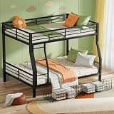 PVWIIK Full Over Queen Bunk Bed with Drawers for Bedroom,Dormitory,Living Room,Metal Bunk Bed w/Ladder and Full Length Guardrail Easy to Assemble, Black