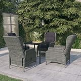 KLGBNCVE 5 Piece Patio Dining Set Light Gray with Adjustable Backrest Garden Chairs, PE Rattan Dining Set with Cushions, Steel Frame Outdoor with Glass Tabletop
