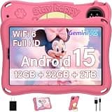 Kids Tablet, Android 15 Tablets for Kids with Octa-Core, 9 inch Toddler Tablet with 12GB 32GB 2TB Expand, 1340*800 IPS Display, Drop-proof EVA Case, Parental Control, Dual Camera, WiFi 6 - Pink