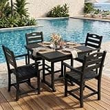 GDFStudio 5-Piece Outdoor Patio Dining Set, HDPE Square Dining Table with 4 Armchairs, All-Weather Outdoor Furniture Set for Patio, Deck, Porch, Backyard and Garden, Black