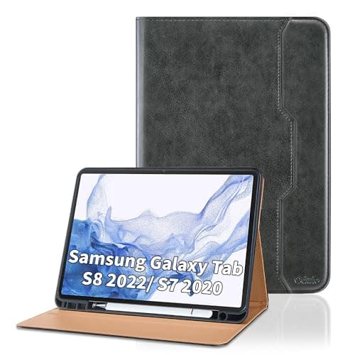 Case for Samsung Galaxy Tab S8 2022/S7 2020 11 Inch - Model (SM-X700/X706/T870/T875/T878) with S Pen Holder, PU Leather Flip Case with Hand Strap Auto Wake/Sleep Smart Tablet Cover, Matte-Black