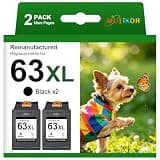 Remanufactured 63XL Ink Cartridges Black Replacement for HP Ink 63 XL Compatible for HP OfficeJet 4520 3830 4650 5258 5255 4652 Envy 4520 4512 4510 4511 DeskJet 1112 3630 1110 1111 Printers, 2 Black