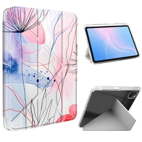ETLKJVBL for iPad Pro 11 Inch Case (1st/2nd/3rd/4th Gen), Slim Clear Cover with Pencil Holder, Multi-Angle Y-Stand, Auto Sleep/Wake, Watercolor Flowers Lightweight Tablet Case