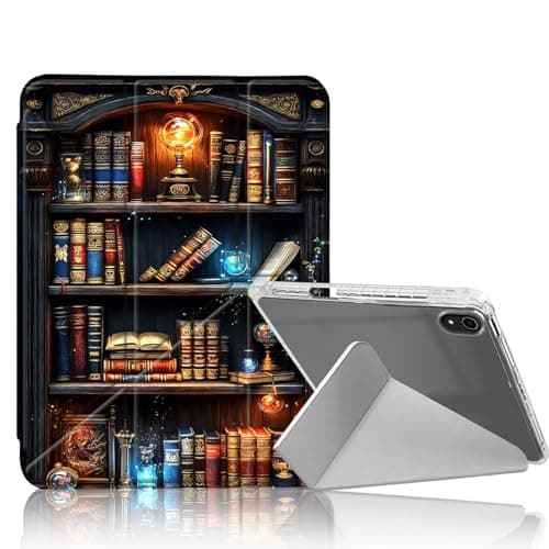 DISUOFEART for iPad mini 7 A17 Pro 2024/ iPad mini 6 2021 Case, Magical Bookcase with Glowing Orbs Clear Protective Cover with Pencil Holder, Multi-Angle Folding Y-Shaped Stand & Auto Sleep/Wake