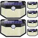 HMCITY 120 LED Outdoor Solar Lights with Motion Sensor and 3 Lighting Modes, IP65 Waterproof Wide Solar Wall Lights Ideal for Garden Patio Yard (Front Button 6Packs, Black Shell-Daylight White)