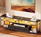 Huuger 63 Inch LED TV Stand for 65 70 Inch TV, Entertainment Center with Open Shelves and Power Outlets, TV Console for Living Room, Media Console with Drawers, Black