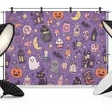 Purple Halloween Backdrop 10x8ft Mystical Spook Ghosts Pumpkins Moons Photography Backdrop Photoshoot Background Tapestry Banner for Birthday Baby Shower Decoration Party Video Photo Studio Props