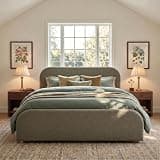 Christopher Knight Home Lanet Linen Upholstered California King Size Bed Frame with Headboard, Modern Cal King Bed Frame and Headboard, Wooden Slats Support, No Box Spring Needed, Olive Green