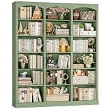 FACBOTALL 71" Triple Wide Bookshelf, 6 Tier Tall Bookshelf, Large Arched Bookcase with Curved Baffle, 63.4" Wide Book Shelf with 18 Open Display Shelves for Living Room, Study, Green