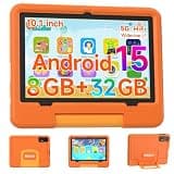 IWEGGO Android 15 Kids Tablet with EVA Case, 10 inch Tablet for Kids, 8GB RAM+32GB ROM/MAX 1TB, 1280 * 800 IPS HD Eye-Care Touch Screen, 1.8GHz Quad-core Toddler Tablets, 5G WiFi6, Widevine L1 Orange