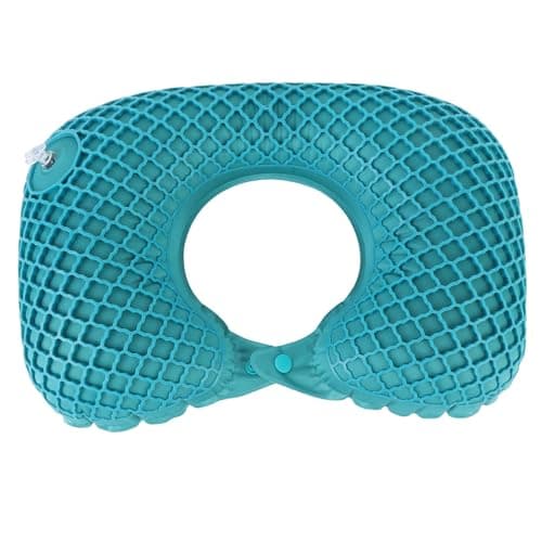 GOWENIC Inflatable Travel Neck Pillow, U Shaped Headrest Cushion, Press to Inflate Lightweight Portable Neck Pillow for Airplane Train Car Office (Peacock Blue)
