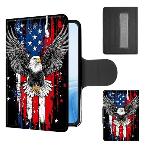 Cdkfxjy Case for Galaxy Tab A11 Plus/A9 Plus 10.9 Inch, 360°Rotating Stand with Secure Hand Strap, Protective Cover with Auto Sleep/Wake, Lightweight Shockproof Shell, Bald Eagle with American Flag