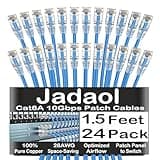 Jadaol Cat 6a / Cat 6 Ethernet Patch Cable 1.5ft 24-Pack, 10Gbps Slim 28AWG Cat6a LAN Network Cable, Snagless UTP Cat6 Patch Cables for Patch Panel, Switch, Server Rack, Data Center, 18inch Blue