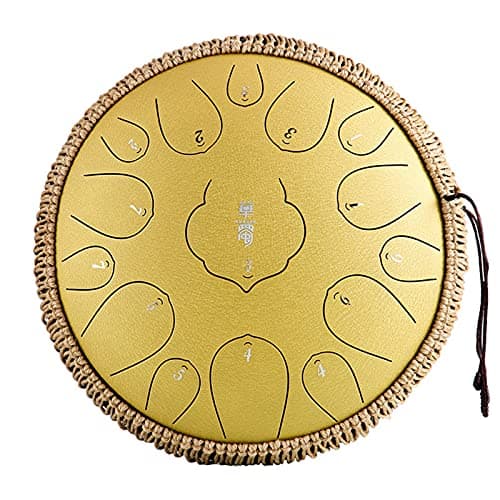 USZWBY 15 Note Tongue Drum Steel 13 Inch D Key Handpan Drum for Adults Tank Drum for Meditation, Yoga and Zen with Travel Bag Mallets(Yellow)