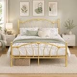 IMMERSTABLE Queen Metal Platform Bed Frame, Gold Heart-Shaped Headboard and Footboard for Girls and Teens Bedroom, 12.5 in Under Bed Storage, 800 lb Support, No Box Spring Needed, Easy Assembly