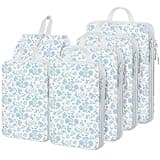 Lemoobolsa 6 Set Compression Packing Cubes, Suitcase Organizer, Lightweight Travel Essentials, Compression Bags For Travel Accessories Luggage Storage Set (6Pcs, Blue floral)