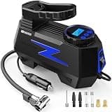 FADAKWALT Tire Inflator Portable Air Compressor, 12V DC Car Air Pump with Auto Shutoff, 150 PSI Digital Gauge, LED Light, Metal Valve Connector, Accessories for Cars, Blue