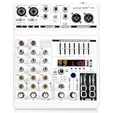 4 Channel Audio Mixer with Bluetooth, Sound Mixer Board with 99 DSP Effects, 7-Band EQ, 48V Phantom Power for Podcast Live Streaming DJ Karaoke Home Recording Guitar Bass Keyboard