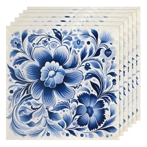 Hsnar Cloth Napkins Set of 6 Blue White Flowers Washable Dinner Napkins Cloth 20x20 Inches Decorative Table Cloth Napkin for Party Wedding Restaurant Dining