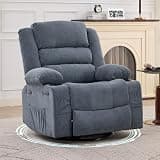 Rocking Recliner Chair for Adults Wide 360° Swivel Rocker Recliner with Cup Holder Nursery Glider with Upholstered Deep Seat Linen Lazy boy Chair for Living Room Blue