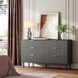 Garvee Fluted Dresser with 6 Drawers, 29.9'' Tall Closet Dresser Organizer with Anti-Tipping Device, Wood Chest of Drawers with Storage and Metal Legs for Bedroom, Entryway, Small Spaces,Black