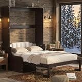 Queen Size Murphy Bed, Wooden Wall Bed with Sofa and Cushion, Espresso