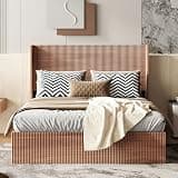 GDFStudio Queen Hydraulic Lift Storage Bed Frame with Wooden Headboard, Walnut Finish Platform Bed, Large Underbed Storage Space, Heavy Duty Metal Reinforced Support, No Box Spring Needed
