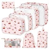 Packing Cubes for Travel,8 Set Luggage Organizer Bags with Mesh Top Panel, Lightweight Suitcase Organizers for Carry On, Family Vacation, Business Trip(Cherry Bows)