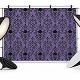 Purple Skull Halloween Backdrop 10x8ft Elegant Floral Horror Photography Backdrop Fabric Photoshoot Background Tapestry Banner for Birthday Baby Shower Decoration Party Video Photo Studio Props