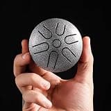 Steel Tongue Drum with Drumsticks, Mini Steel Percussion Instrument 3 Inch 6 Inch Options - Compact Hand Drum for Music Room Rehearsal Studio Practice Tabletop Setup Use (silver)