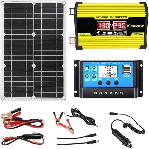 400W Solar Panel Kit with 30A MPPT Controller & Pure Sine Wave Inverter - Off-Grid Power System for RV, Cabin, Boat, Emergency Backup (12V/220V, Yellow)