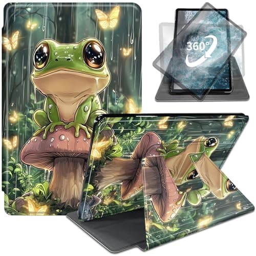 Case for 6" All-New Kindle 11th Generation-2024/2022 Releas-360 Degree Rotating Standing PU Leather Cover with Auto Wake Sleep for Kindle 2024/2022 11th e-Reader-Cute Frog in The Rain